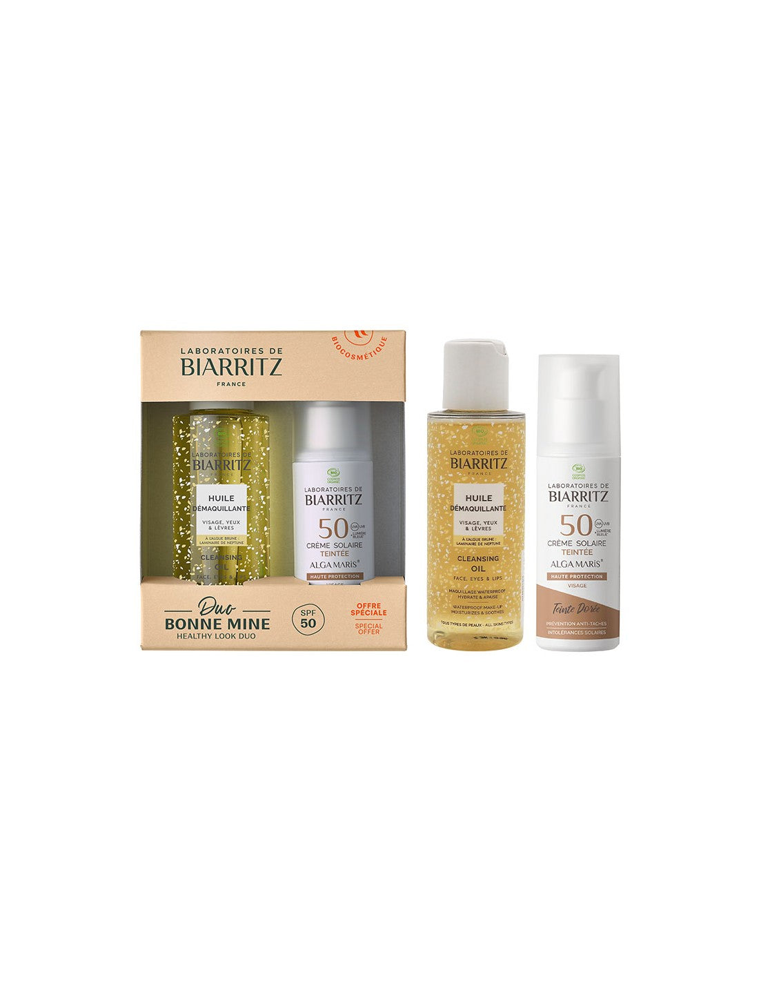 Caja Dúo Brillo Saludable SPF50 Dorado Laboratoires Biarritz