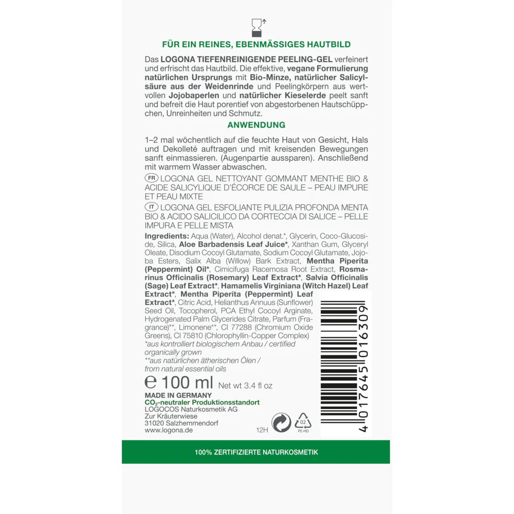 Gel Peeling Limpieza Profunda Menta & Ácido Salicilico Logona