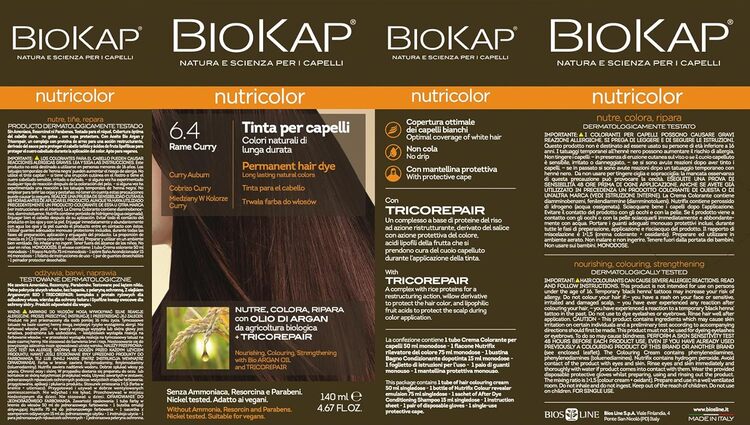 Tinte Cobrizo Curry 6.4 - Nutricolor Biokap Etiqueta