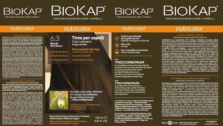 Tinte Rubio Dorado Oscuro 6.3 - Nutricolor Biokap Etiqueta