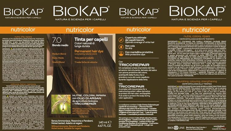Tinte Rubio Medio 7.0 - Nutricolor Biokap Etiqueta