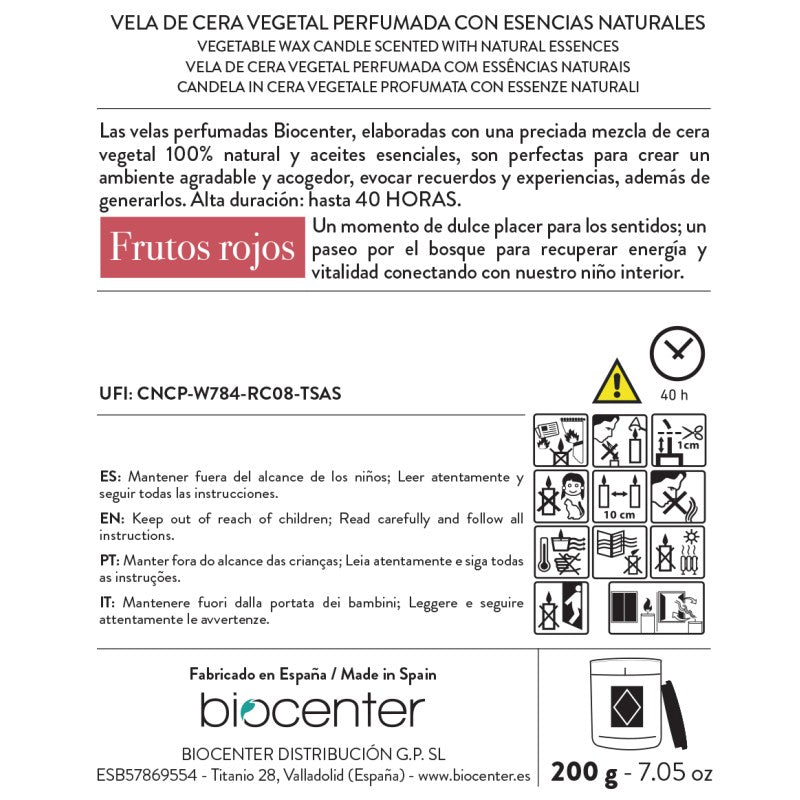 Vela Natural de Cera de Soja - Frutos Rojos Biocenter