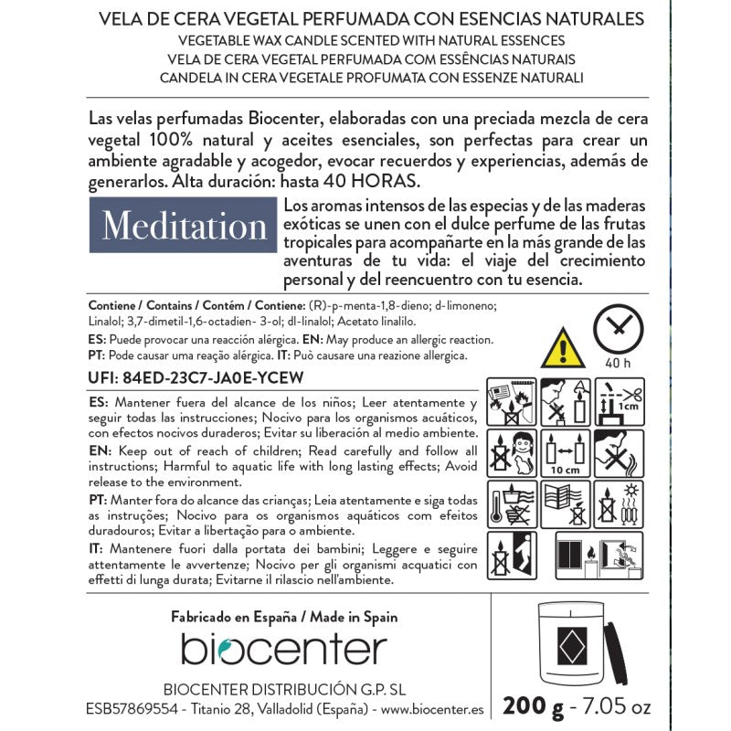 Vela Natural de Cera de Soja - Meditation Biocenter
