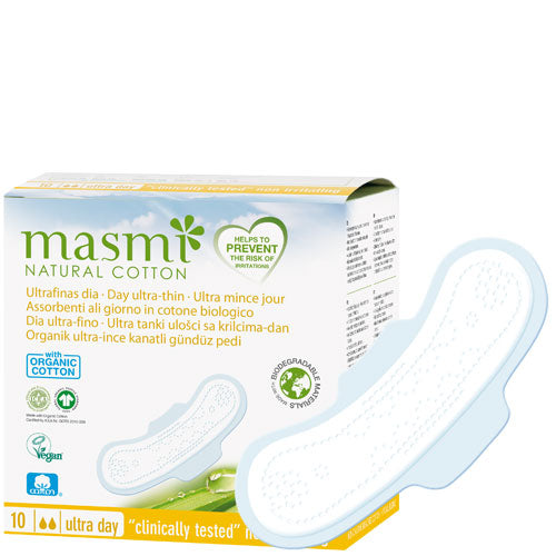 Compresas Ultrafinas 100% Algodón Día con Alas Masmi 10 uds