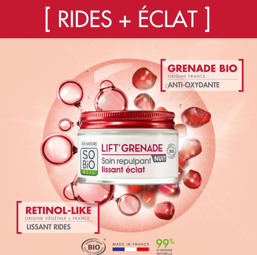 Crema de Noche Redensificante Alisa y da Luminosidad Lift Grenade So'Bio