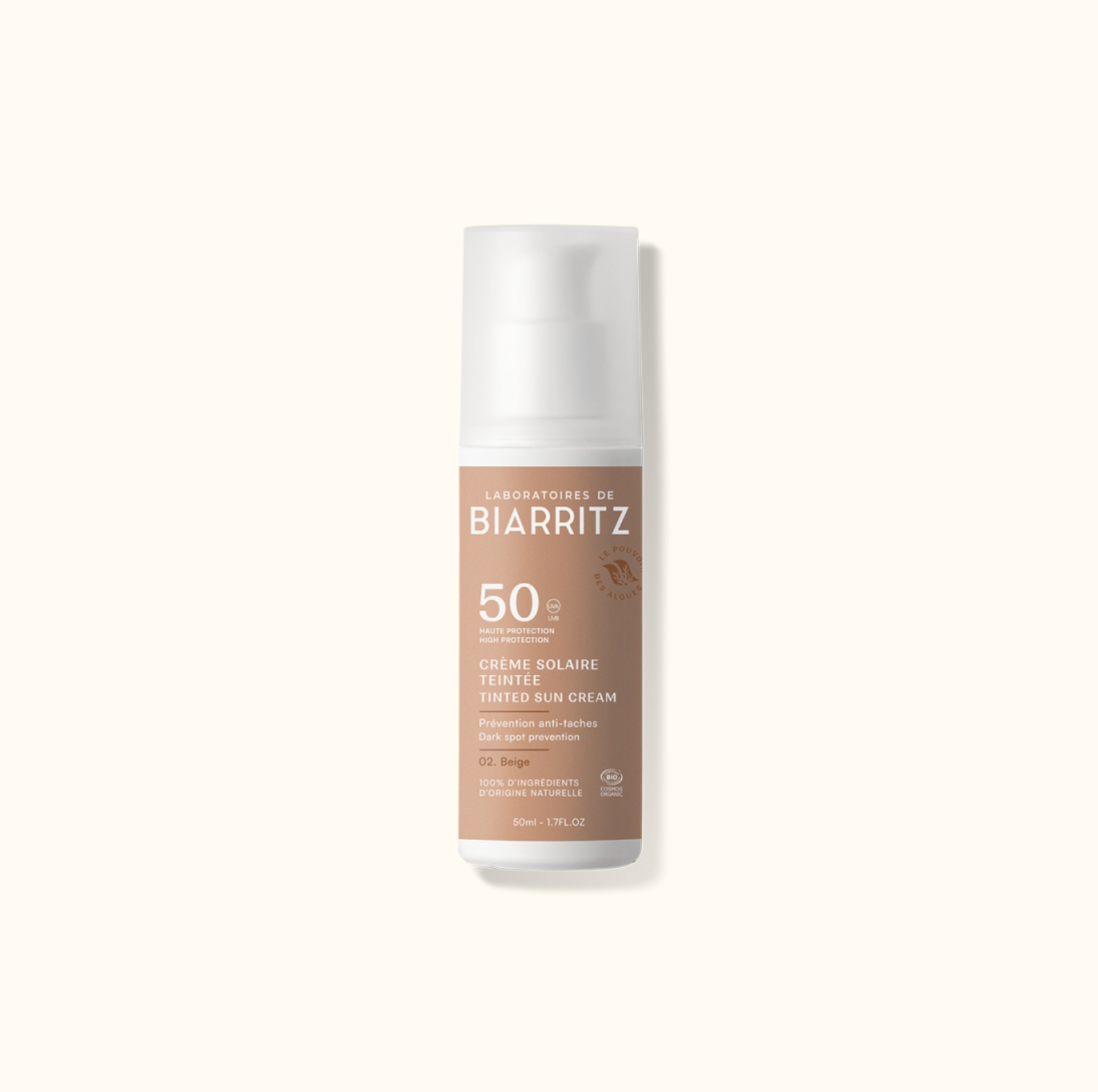 Crema Solar Facial SPF 50 Color Beige Laboratoires Biarritz