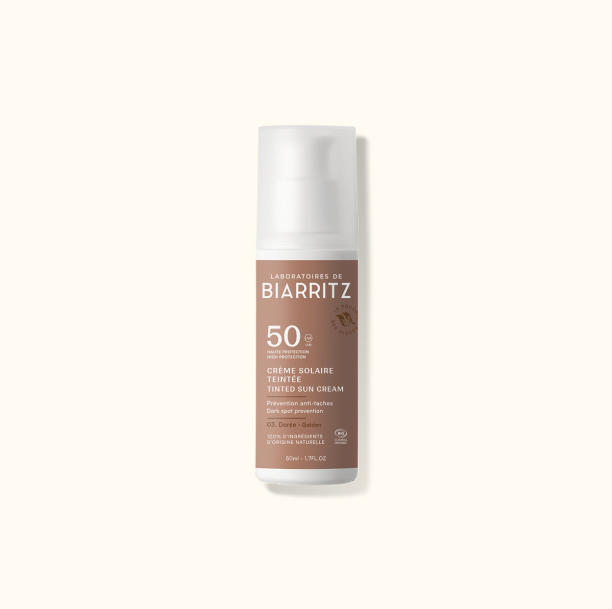 Crema Solar Facial SPF 50 Color Dorée Laboratoires Biarritz