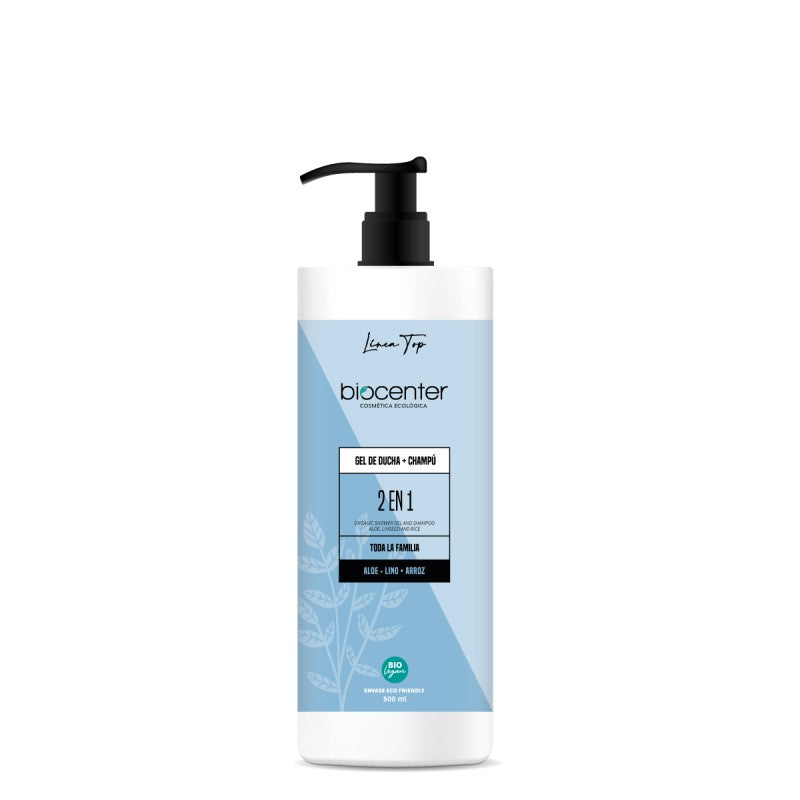 Gel Ducha y Champú 2 en 1 con Aloe, Lino y Arroz Biocenter