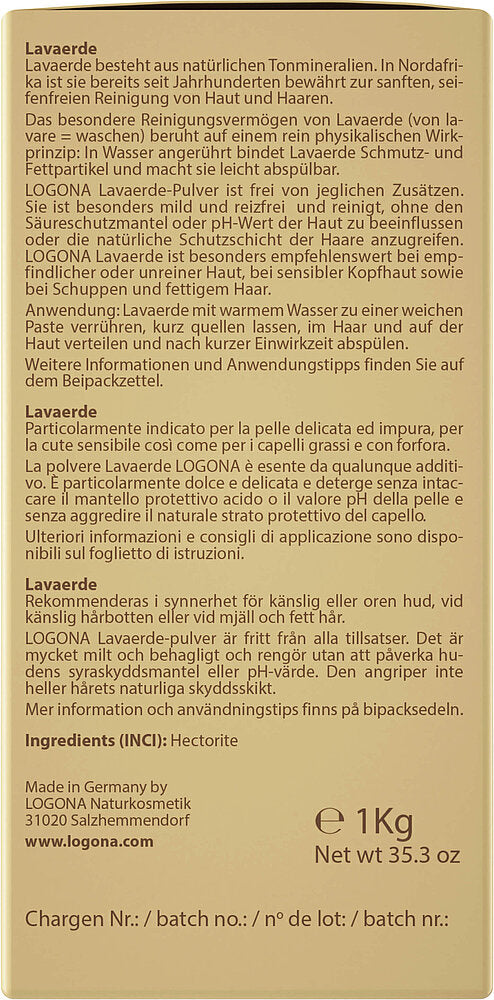 Lavaerde en Polvo Arcilla de Rhassoul Logona 1 kg, ARCILLA RASSUL, ARCILLA RHASSUL