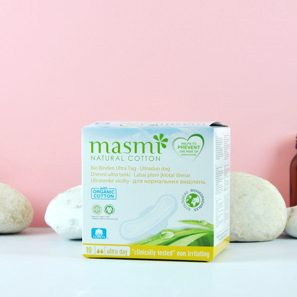 Compresas Ultrafinas 100% Algodón Día con Alas Masmi 10 uds