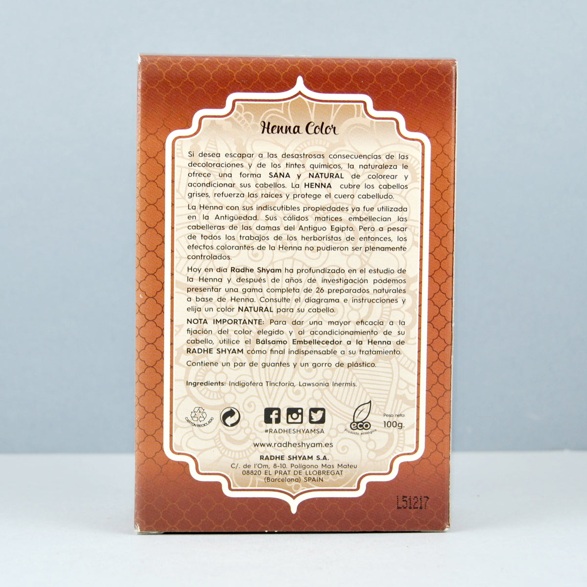 Henna Color Castaño Oscuro en Polvo Eco Radhe Shyam