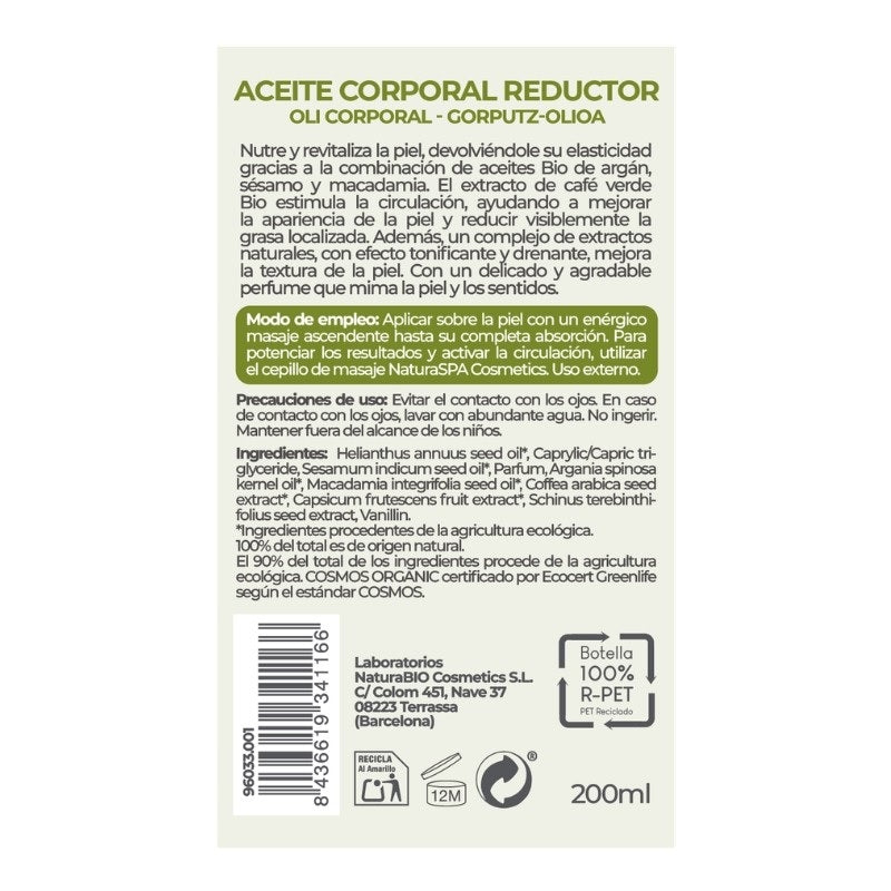 Aceite corporal Reductor Argan &amp; Café Verde Bio NaturaBIO
