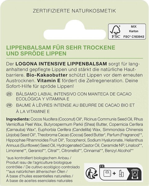 Bálsamo Labial Nutrición Intensa Manteca de Cacao Logona
