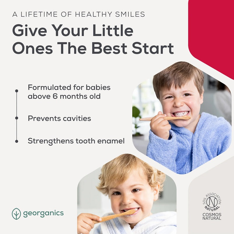 Pasta de dientes infantil con hidroxiapatita, Fresa,Sin flúor Georganics