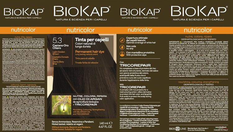 Tinte Castaño Dorado Claro 5.3 - Nutricolor Biokap Etiqueta