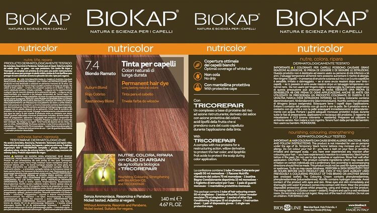 Tinte Rojo Cobrizo 7.4 - Nutricolor Biokap Etiqueta