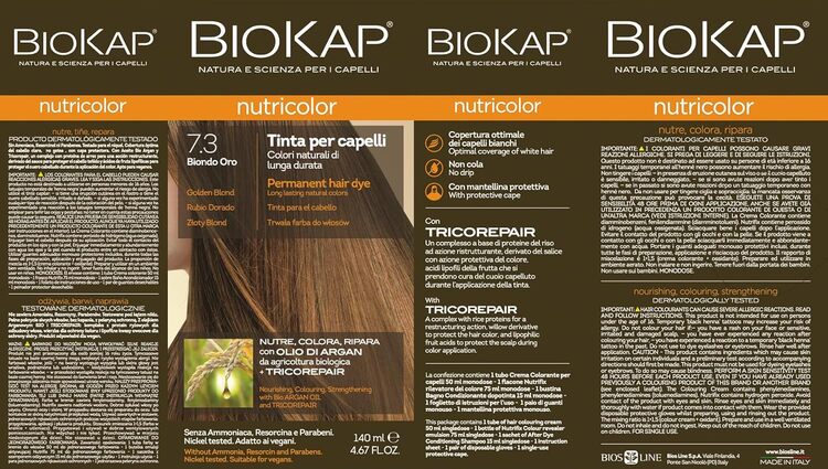 Tinte Rubio Dorado 7.3 - Nutricolor Biokap Etiqueta