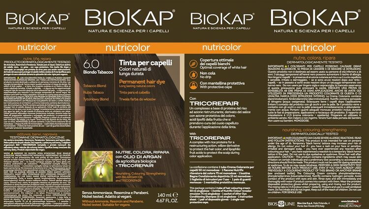 Tinte Rubio Tabaco 6.0 - Nutricolor Biokap Etiqueta