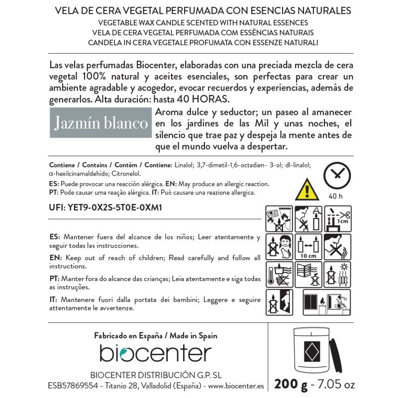 Vela Natural de Cera de Soja - Jazmín Blanco Biocenter