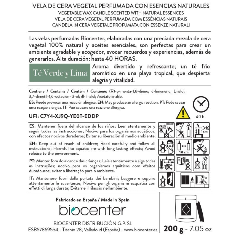 Vela Natural de Cera de Soja - Té Verde y Lima Biocenter