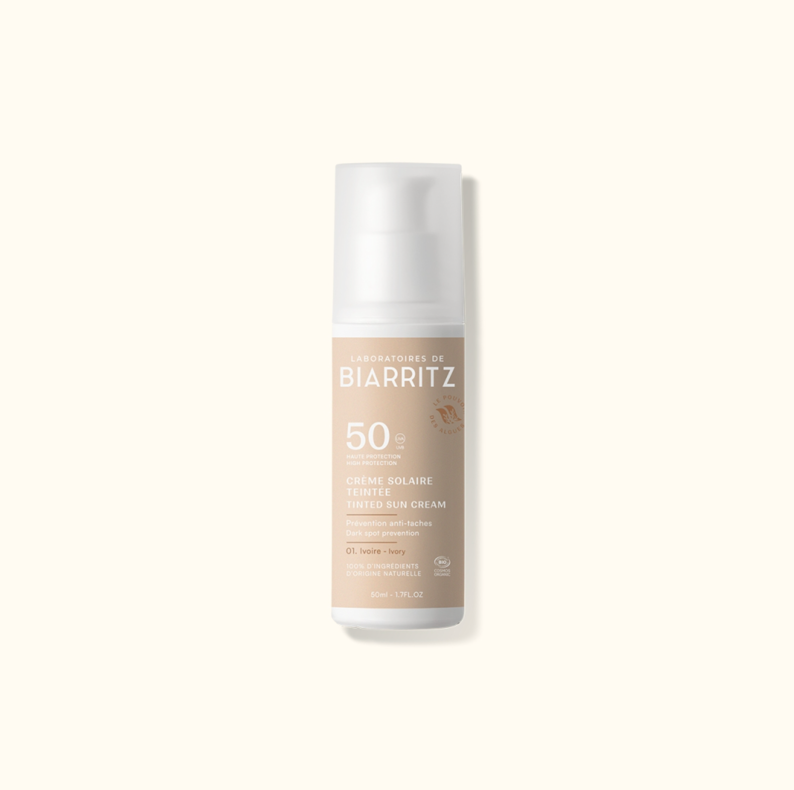 Crema Solar Facial SPF 50 Color Marfil Laboratoires Biarritz