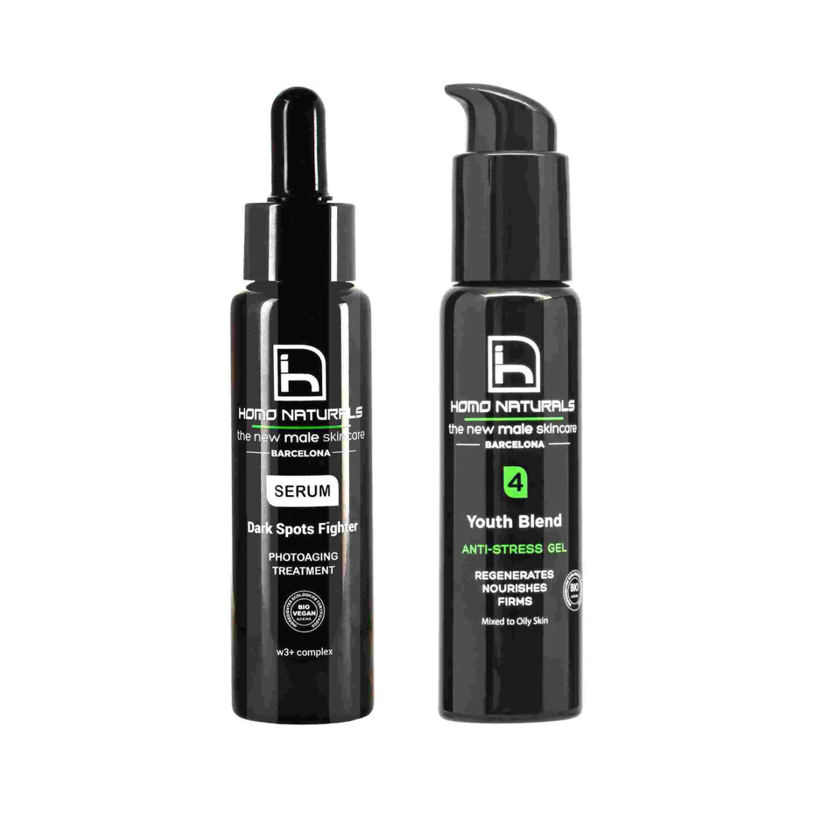 Pack Sérum Antiedad y Antimanchas + Crema Antistress Homo Naturals, serum natural acido hialuronico